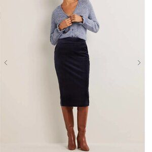 Boden Velvet Midi Pencil Skirt Navy 8 NWT